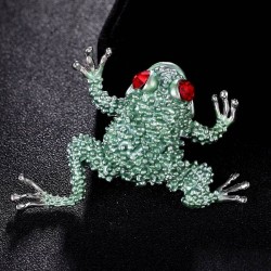 Small crystal frog with red eyes - vintage broochBrooches