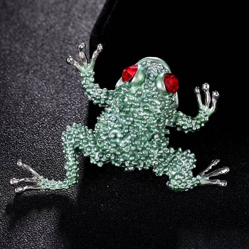 Small crystal frog with red eyes - vintage broochBrooches