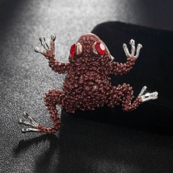 Small crystal frog with red eyes - vintage brooch