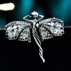 Dancing woman with crystal wings - elegant brooch