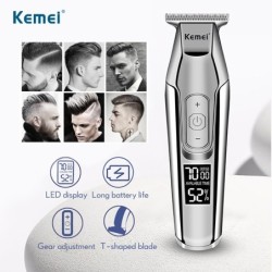 Kemei - aparador de cabelo profissional - sem fio - com display LED digital