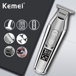 Kemei - aparador de cabelo profissional - sem fio - com display LED digital
