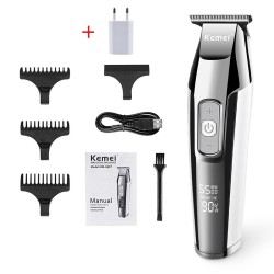 Kemei - aparador de cabelo profissional - sem fio - com display LED digital