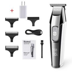 Kemei - aparador de cabelo profissional - sem fio - com display LED digital