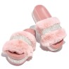 Luxurious fur slippers - with rhinestones - platform on the wedge - profiled insole