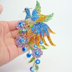 Broche na moda - com pavão de cristal colorido