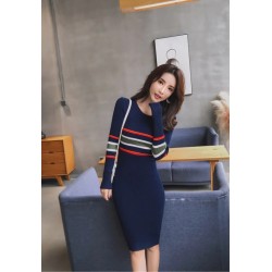 Elegant striped pencil dress - with long sleeveDresses