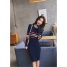 Elegant striped pencil dress - with long sleeveDresses