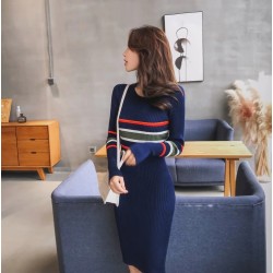 Elegante vestido lápis listrado - com manga longa