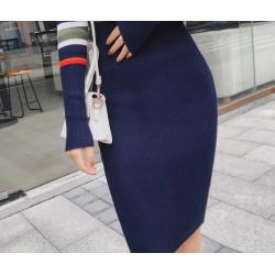 Elegante vestido lápis listrado - com manga longa
