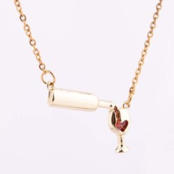 Colar elegante com garrafa de vinho/copo de vinho/zircão vermelho em forma de coração