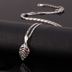 Leaf shaped pendant with crystals - stainless steel necklaceNecklaces