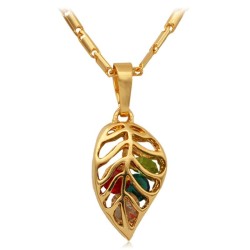Leaf shaped pendant with crystals - stainless steel necklaceNecklaces
