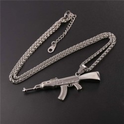 Pingente em forma de rifle de assalto AK47 - colar de aço inoxidável - estilo hip hop / exército
