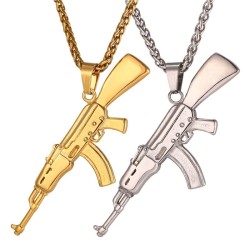 Pingente em forma de rifle de assalto AK47 - colar de aço inoxidável - estilo hip hop / exército