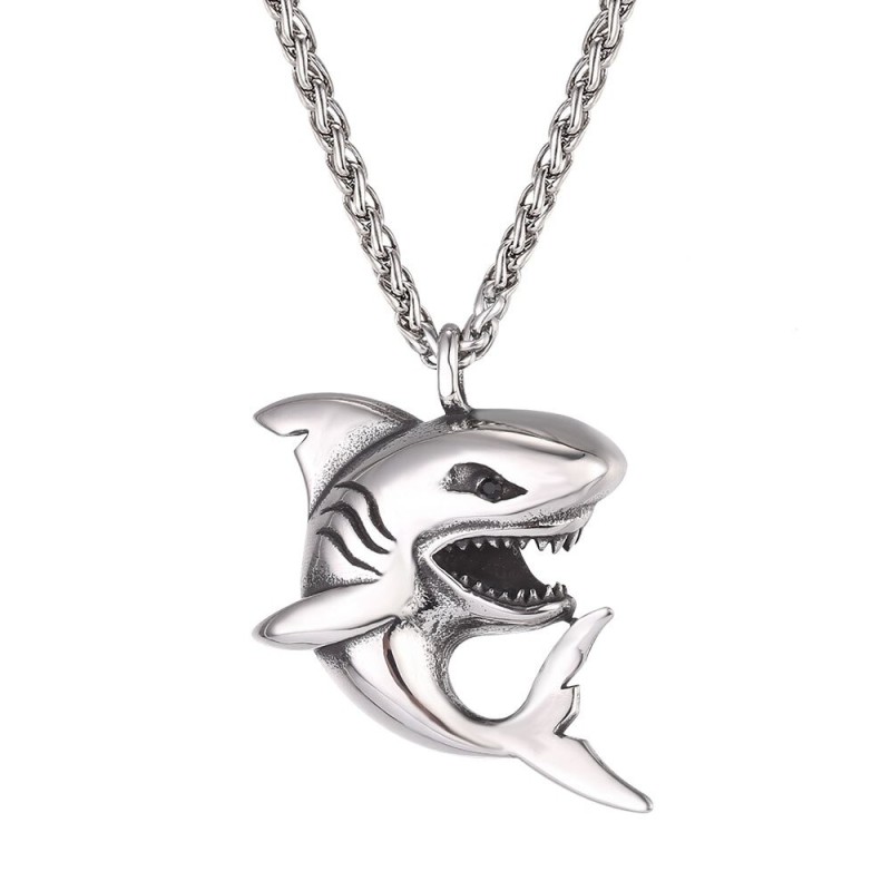 Necklace with shark shaped pendant - stainless steel - punk styleNecklaces