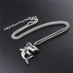 Necklace with shark shaped pendant - stainless steel - punk styleNecklaces
