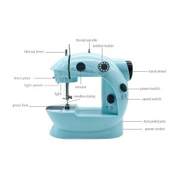 Mini sewing machine - portable - foot pedal / hand table / threads - with lightTextile
