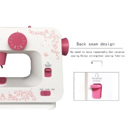 Mini electric sewing machine - dual speed - double threads - leaves / birds patternTextile