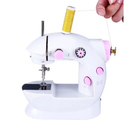 Mini portable sewing machine - with foot pedal - double threads - LED - pinkTextile