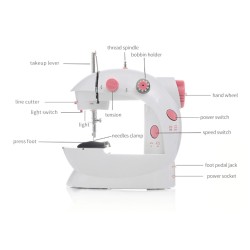 Mini portable sewing machine - with foot pedal - double threads - LED - pinkTextile