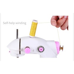 Mini portable sewing machine - with foot pedal - double threads - LED - pinkTextile