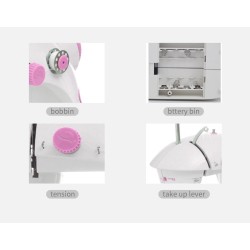 Mini portable sewing machine - with foot pedal - double threads - LED - pinkTextile