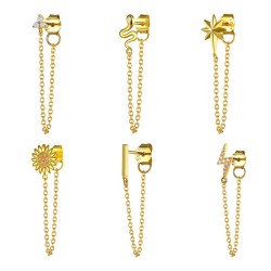 Brinco elegante - ouro / prata - com corrente - prata de lei 925 - 1 peça