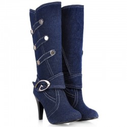 Botas de salto alto jeans da moda