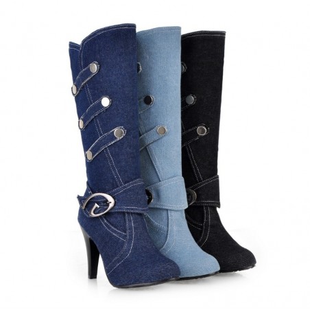 Botas de salto alto jeans da moda