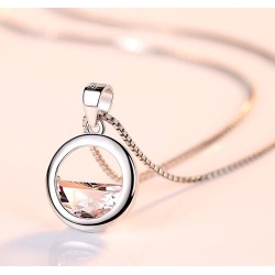 Pingente redondo com cristal - colar elegante - prata de lei 925