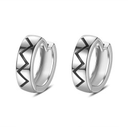 Brincos redondos pequenos elegantes - com padrão preto - prata de lei 925