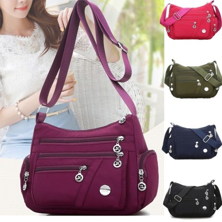 Bolsa de ombro elegante - com zíper - grande capacidade - nylon - impermeável