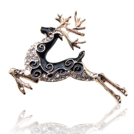 Broche elegante com veado de cristal preto