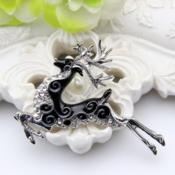 Broche elegante com veado de cristal preto
