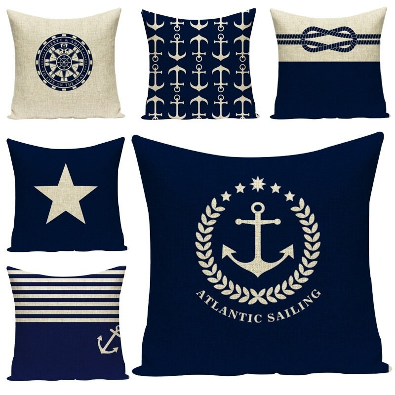 Decorative cushion cover case - linen - sea anchor /stripe / mosaic pattern - 45 * 45cmCushion covers