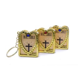 Mini Bíblia Sagrada - Cruz - coração - cristal - chaveiro