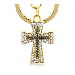 Keyring with a crystal crossKeyrings