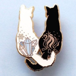 Broche de esmalte na moda - gato duplo branco / preto - alfinete