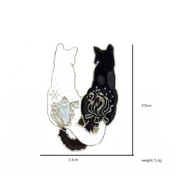 Broche de esmalte na moda - gato duplo branco / preto - alfinete