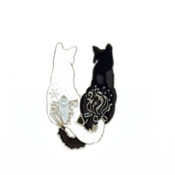 Broche de esmalte na moda - gato duplo branco / preto - alfinete