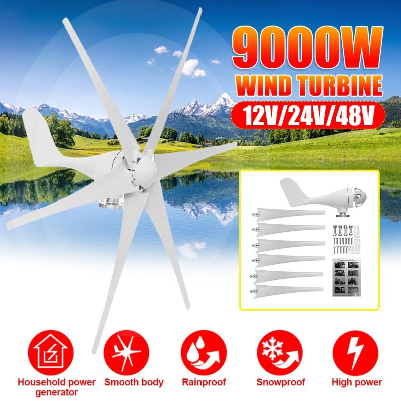 Gerador de turbina eólica - 6 pás - trifásico - 9000W - 48V