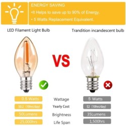 C7 - mini lâmpada LED noturna - tipo vela - vidro âmbar - E12 / E14 - 0,5W