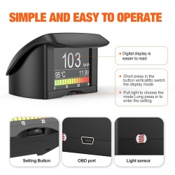 ANCEL A20 - computador de bordo do carro - display digital - scanner OBD2 - medidor de velocidade / consumo de combustível / tem