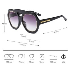 Fashionable sunglasses - oversized frame - decorative metal arrow - unisexSunglasses