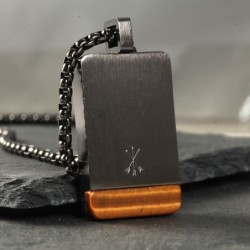 Natural black tiger eye stone pendant - with chain - stainless steelNecklaces