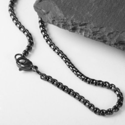Pingente de pedra olho de tigre preto natural - com corrente - aço inoxidável