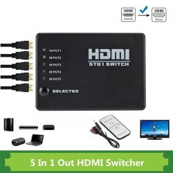 5 in / 1 out - switcher HDMI - splitter - HUB - com controle remoto IR - 1080P - para HDTV DVD BOX