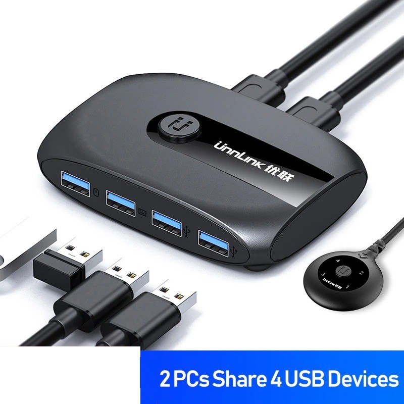 Comutador KVM - USB 2.0 / 3.0 - para Windows 10 / PC / teclado / mouse / impressora - compartilhamento / emparelhamento