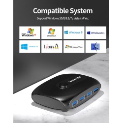 Comutador KVM - USB 2.0 / 3.0 - para Windows 10 / PC / teclado / mouse / impressora - compartilhamento / emparelhamento